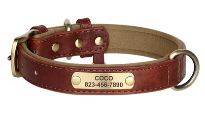 PoochesPlus | Personalised Leather Dog Collar - Engraved Nameplate