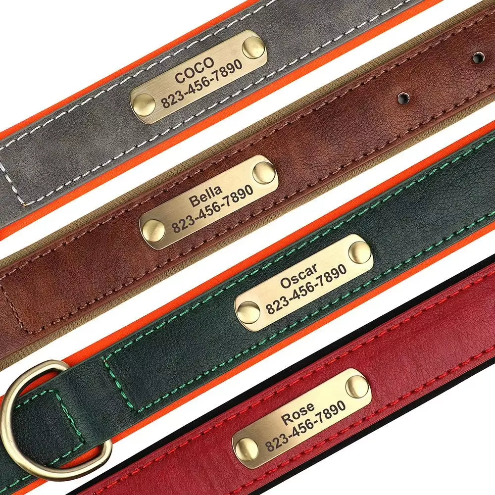 PoochesPlus | Personalised Leather Dog Collar - Engraved Nameplate
