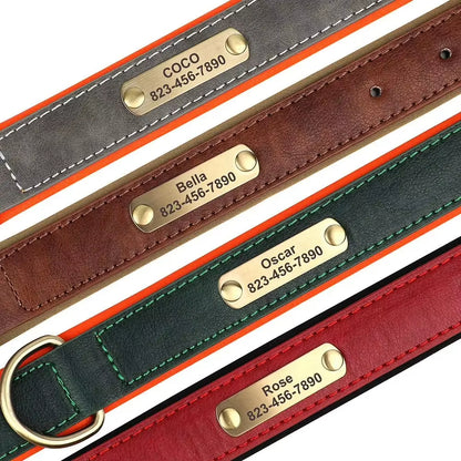 PoochesPlus | Personalised Leather Dog Collar - Engraved Nameplate